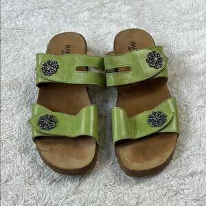 Haflinger Pansy green leather slide sandals, size 39 or 8.5